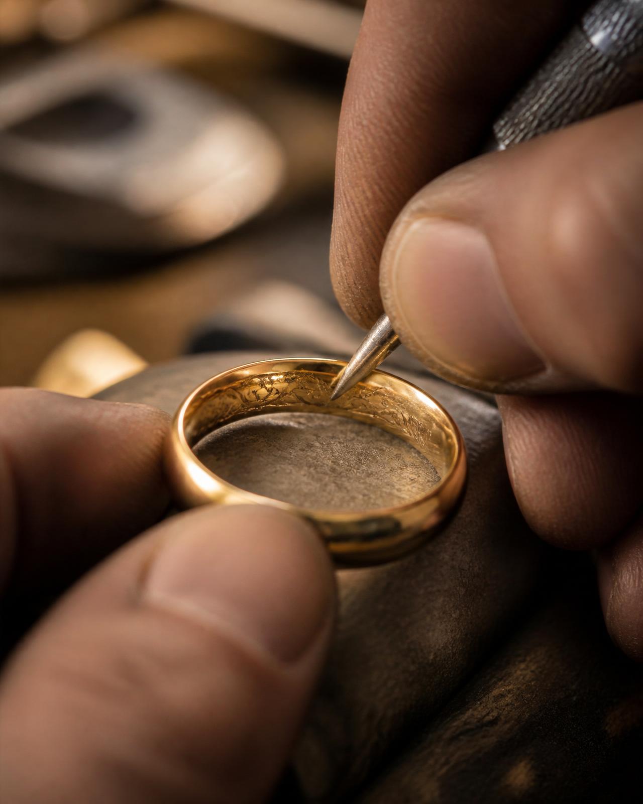 Master engraver inscribing the inside of a gold band
